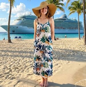 Tropical Tiger Print Maxi Slip Dress - White Base